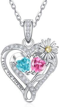 wholesale  Sterling Silver Daisy Heart Birthstone Necklace for Women -03-10-Mar-Oct