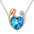 TOUPOP Sterling Silver Blue Crystal Necklace Mother Child Jewelry Gift-0-0