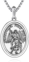wholesale 925 Sterling Silver St Raphael Angel Prayer Medal Necklace Pendant-0-0