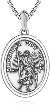 wholesale 925 Sterling Silver St Raphael Angel Prayer Medal Necklace Pendant-24b-St Raphael-24b-St Raphael