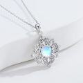 wholesale 925 Sterling Silver Blue Moonstone Flower CZ Pendant Necklace for Women-0-1