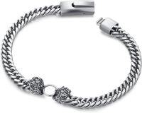 wholesale 925 Sterling Silver Cuban Link Bracelet w/Wolf Head Clasp - Men's Punk Rock Style -Lion