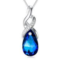 TOUPOP Sterling Silver Blue Crystal Teardrop Infinity Pendant Necklace-undefined