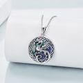 wholesale 925 Sterling Silver Oxidized Round Celtic Dragon Pendant Necklace with Blue Abalone Shell Inlay for Women's -0-2