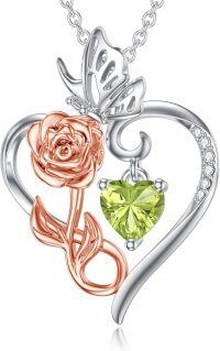 wholesale 925 Sterling Silver Rose Heart Birthstone Necklace for Women Flower Infinity Love Pendant Jewelry for Mom Wife Her Anniversary Christmas Mothers Day Gift-08:August