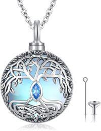 wholesale 925 Sterling Silver Blue Crystal Tree of Life Cremation Jewelry Urn Pendant Necklace-Tree of Life Urn