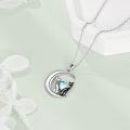 wholesale 925 Sterling Silver Crescent Moon with Cats and Heart Shape Stone Pendant Necklace for Women-0-3