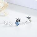 wholesale 925 Sterling Silver Crown Blue Heart Crystal Stud Earrings Oxidized Finish-0-7