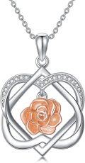 wholesale 925 Sterling Silver Diamond Rose Gold Heart Pendant Necklace for Women Valentines Day Gifts-0-0