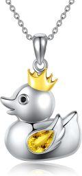 wholesale 925 Sterling Silver Crowned Duck with Citrine Pendant Necklace - Adorable Gifts for Her-0-0