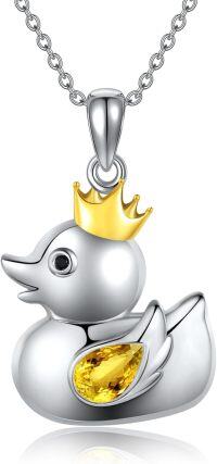 wholesale 925 Sterling Silver Crowned Duck with Citrine Pendant Necklace - Adorable Gifts for Her-duck