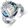 wholesale Tree Of Life Open Ring 925 Sterling Silver With Blue Circle Crystal Initial W Adjustable Ring Birthday Jewelry For Women -0-0
