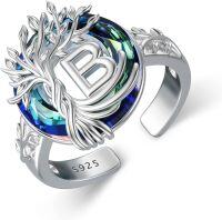 wholesale Tree Of Life Open Ring 925 Sterling Silver With Blue Circle Crystal Initial W Adjustable Ring Birthday Jewelry For Women -undefined