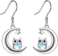 wholesale 925 Sterling Silver Owl Moon Star Dangle Earrings Gifts for Women-Owl Moonstone