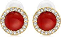 wholesale Gold-Plated 925 Sterling Silver Blue Stone Stud Earrings with Cubic Zirconias and White Pearl Backs-Red Agate