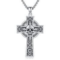wholesale 925 Sterling Silver Cross with Gothic Skull Pendant Necklace for Women and Men-Skull and Cross