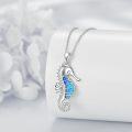 wholesale 925 Sterling Silver Blue Opal Sea Horse Pendant Necklace for Women Girls  45cm Chain Length-0-4