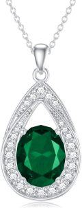 wholesale 925 Sterling Silver 11 8mm Oval Birthstone Crystal Teardrop Pendant Necklace-0-0