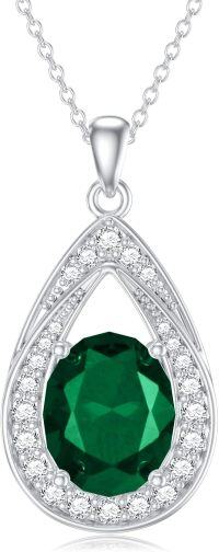 wholesale 925 Sterling Silver 11 8mm Oval Birthstone Crystal Teardrop Pendant Necklace-5-Emerald Green