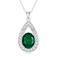wholesale 925 Sterling Silver 11 8mm Oval Birthstone Crystal Teardrop Pendant Necklace-5-Emerald Green