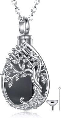 wholesale 925 Sterling Silver Black Onyx Crystal Tree of Life Cremation Jewelry Keepsake Pendant with Funnel and Fill Tool-Black onyx tree