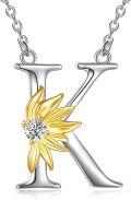 wholesale 925 Sterling Silver Gold & Sterling Silver Sunflower Pendant Necklace with CZ, Initial Charm, 18 Rolo Chain, Gift for Women-0-0