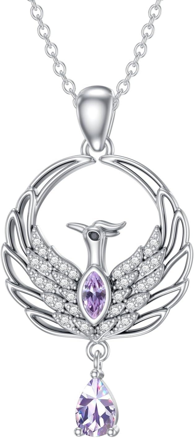Metal Synthetic Stone Phoenix Necklace Nirvana Rebirth Pendant Gift for Women-0-1