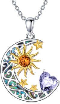 wholesale Sterling Silver Simulated Birthstone Sun Moon Star Pendant Necklace-Sun Moon Star-Jun.