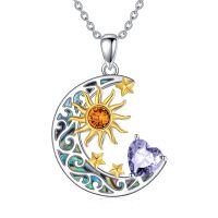 wholesale 925 Sterling Silver Crescent Moon Pendant Necklace Wholesale With Heart And Sun Design-Sun Moon Star-Jun.