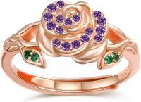 wholesale Sterling Silver Rose Gold Birthstone Adjustable Ring for Women-02 Feb - Amethyst