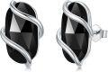 wholesale 925 Sterling Silver Black Onyx Stud Earrings - Trendy Wraparound Design, Hypoallergenic, Gift Box -0-0
