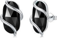 wholesale 925 Sterling Silver Black Onyx Stud Earrings - Trendy Wraparound Design, Hypoallergenic, Gift Box -Stud-Black Onyx