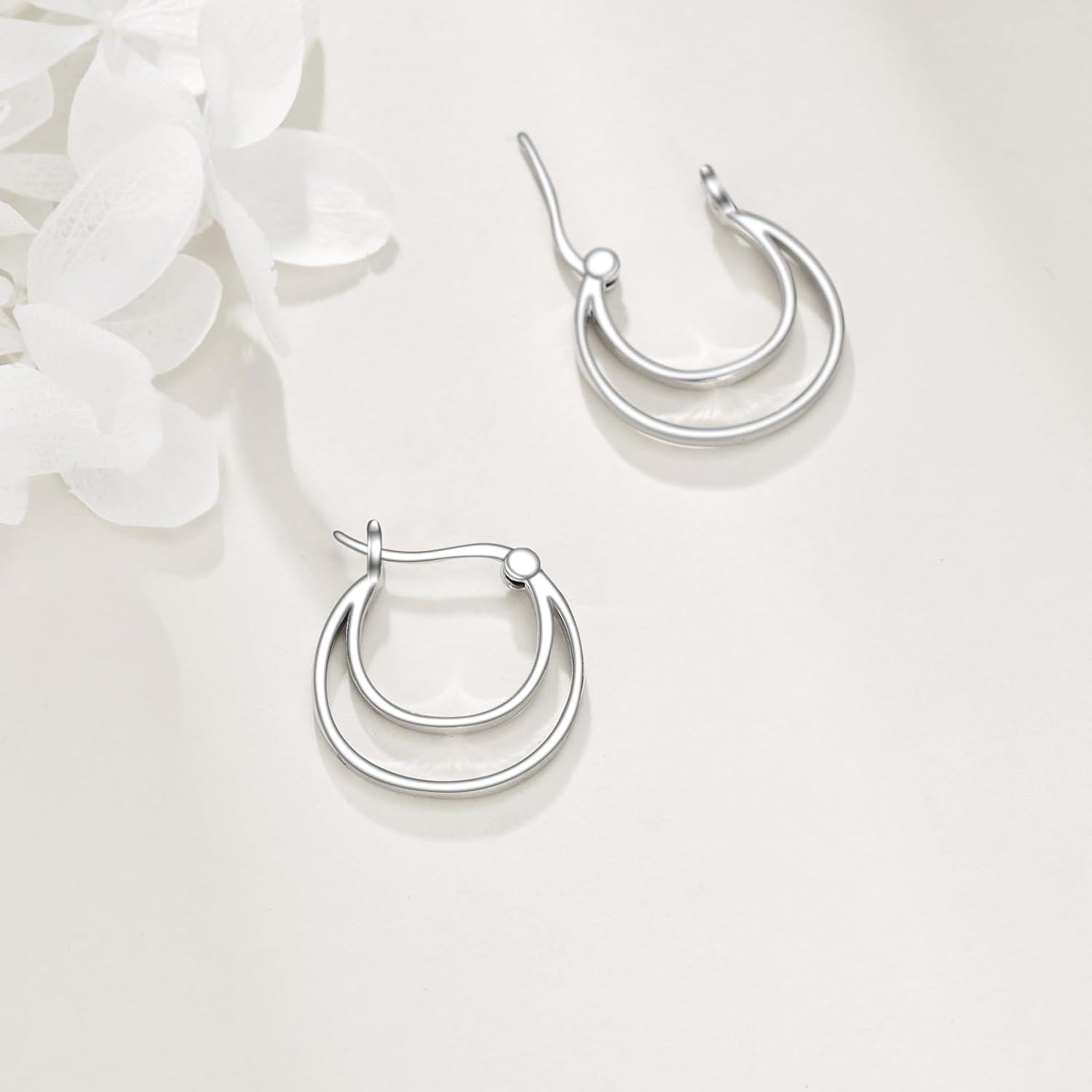 Sterling Silver Circle Double Hoop Earrings Endless Layered Hoops Christmas Jewelry Gifts for Women-0-3