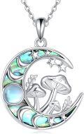 wholesale 925 Sterling Silver Moon & Star with Abalone Shell and Crystal Mushrooms Pendant Necklace for Women-0-0