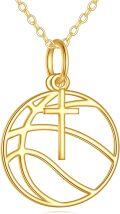 wholesale 14K Gold Basketball Cross Sports Pendant Necklace - 2 Tone Religious Gifts for Women & Men-0-0