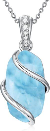 wholesale Sterling Silver Gemstone Dainty Pendant Necklace for Women Mom Gift-A-Larimar
