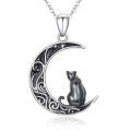wholesale 925 Sterling Silver Crescent Moon Cat Pendant Necklace-0-0
