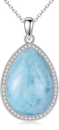 wholesale Sterling Silver Lapis Lazuli Larimar Labradorite Rose Quartz Peridot Jade Teardrop Necklace for Women-larimar