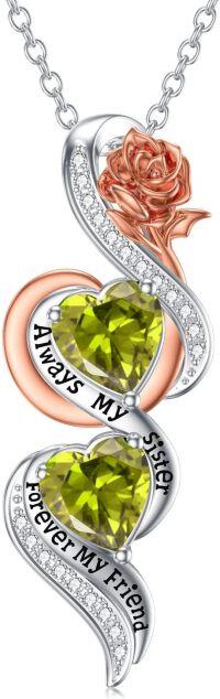 wholesale TOUPOP Christmas Gifts For Sister Sister Birthday Gifts From Sister Always My Sister Forever My Friend Jewelry 925 Sterling Silver August Birthstone Necklace Peridot Necklace With Rose Flower Birthday Gifts For Sisters -undefined
