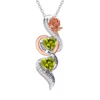 TOUPOP 925 Sterling Silver Peridot Rose Flower August Birthstone Necklace-undefined
