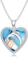 wholesale 925 Sterling Silver Heart-Shaped Turquoise and Rose Gold Zodiac Pendant Necklace-0-0