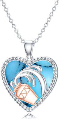 wholesale 925 Sterling Silver Heart-Shaped Turquoise and Rose Gold Zodiac Pendant Necklace-Aquarius (1.20-2.18)