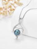 wholesale 925 Sterling Silver Infinity Heart Blue Pearl Pendant Necklace with Cubic Zirconia for Women-0-1