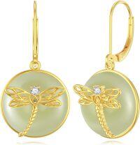 wholesale Gold-Plated 925 Sterling Silver Dragonfly Design Green Jade Drop Earrings for Women-C-Dragonfly-Gold