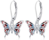 wholesale 925 Sterling Silver Red & Blue Enamel Butterfly Drop Earrings for Women-B01-Butterfly-Abalone-5
