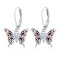 wholesale 925 Sterling Silver Red & Blue Enamel Butterfly Drop Earrings for Women-0-0