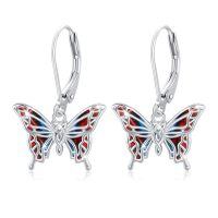 wholesale 925 Sterling Silver Red & Blue Enamel Butterfly Drop Earrings for Women-B01-Butterfly-Abalone-5