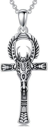 wholesale 925 Sterling Silver Ankh Cross Pendant with Egyptian God Amulet and Chain for Men Women  48cm/60cm Length-Ankh Cross