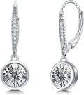 wholesale 925 Sterling Silver Moissanite Leverback Earrings, 2.0ct D Color SI1 Clarity, Classic Bezel Set-0-0