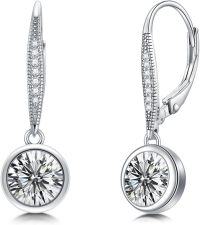 wholesale 925 Sterling Silver Moissanite Leverback Earrings, 2.0ct D Color SI1 Clarity, Classic Bezel Set-2CT Bezel Set
